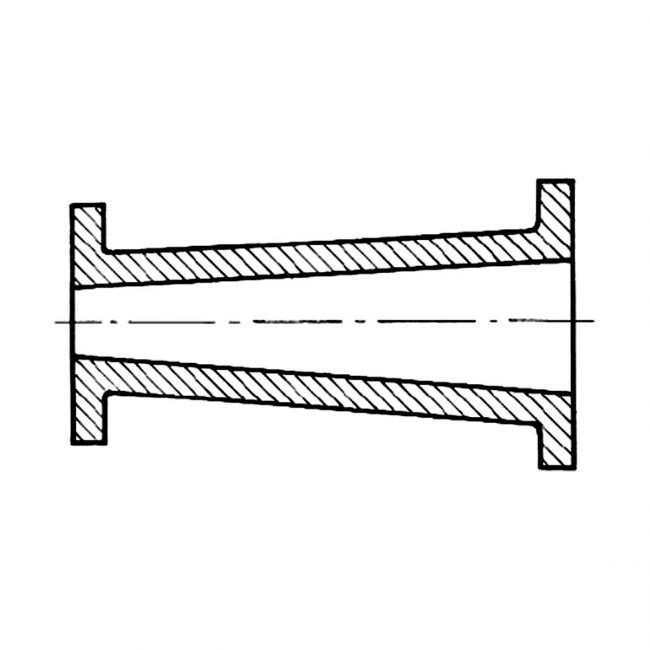 Odlew rury z kołnierzem (przekrój) wykonany w jednorazowej formie odlewniczej z wykorzystaniem dzielonego modelu i rdzenia